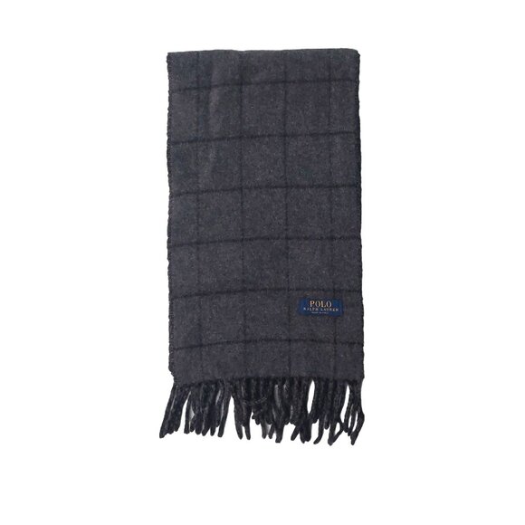 POLO Ralph Lauren Black Gray Reversible Window Pane Scarf Embroidered Polo Logo - Picture 1 of 5